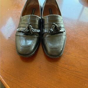 Black Woven Leather Loafers